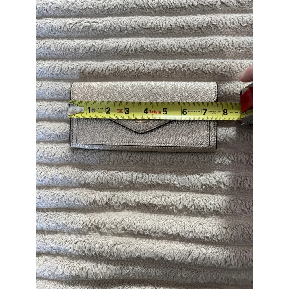 Coach Metallic Champagne Crossgrain Leather Envelope Slim Wallet Gold Logo - Picture 11 of 12